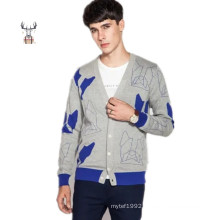 Custom 100% Combed Cotton Winter V Neck Knitting Knitwear Mens Cardigan